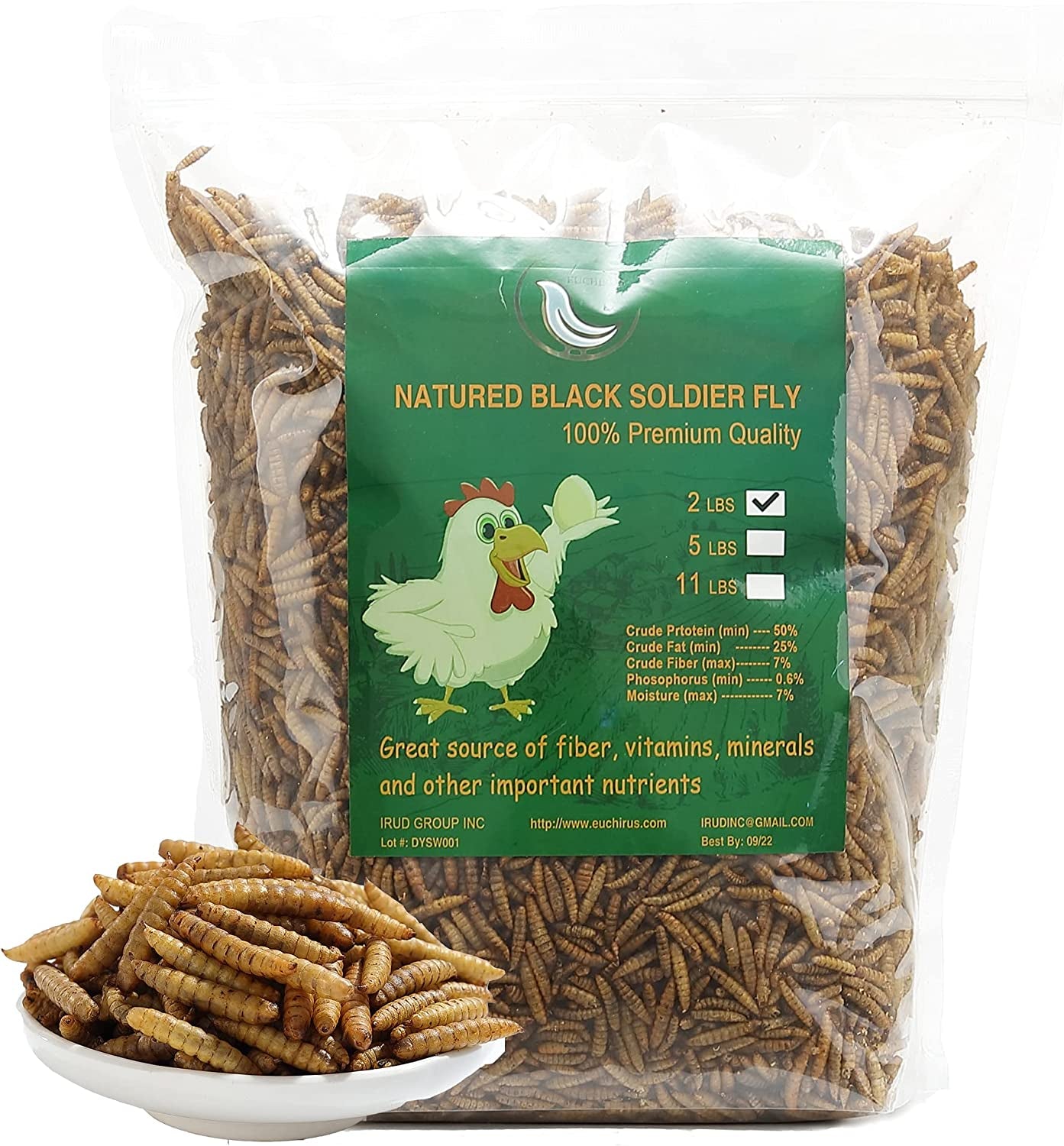 Non-GMO High-Protein Dried Black Soldier Fly Larva: Chicken, Duck, and Wild Bird Feed, Reptile Food - 22 lb