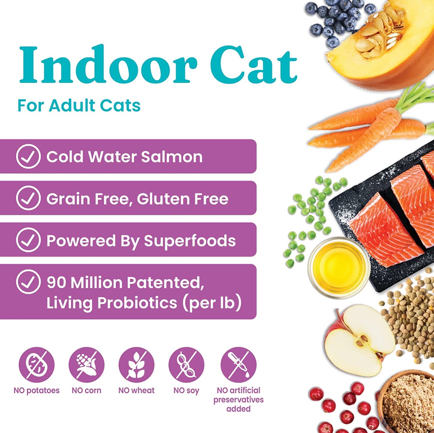 Indoor Dry Cat Food: Hairball & Sensitive Stomach Formula - Grain & Gluten-Free - Probiotics & Fiber - Salmon Flavor - 12 lb