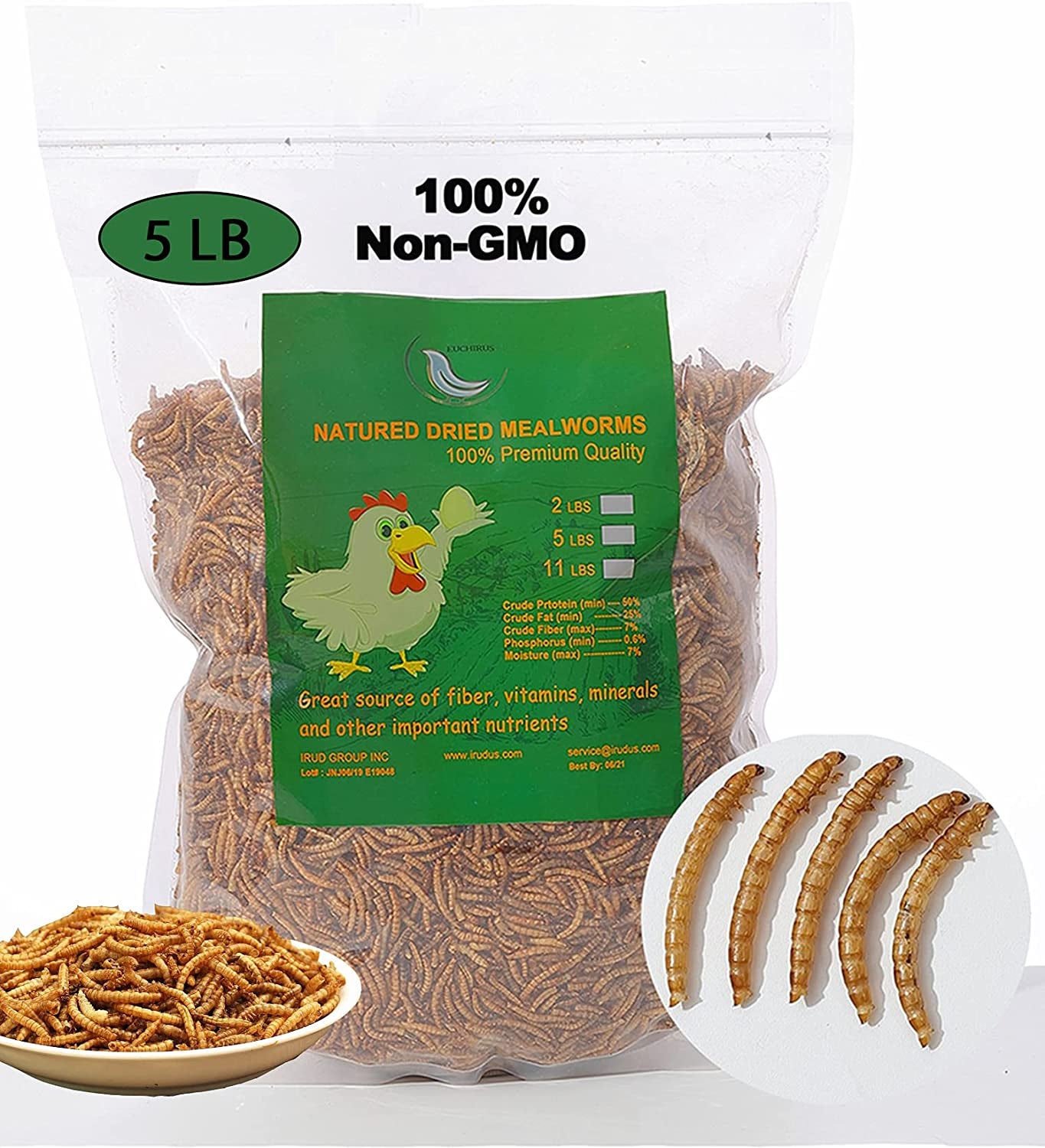 Non-GMO High-Protein Dried Mealworms: Chicken, Duck, Wild Bird, Fish, Reptile, and Amphibian Feed - 5 lb