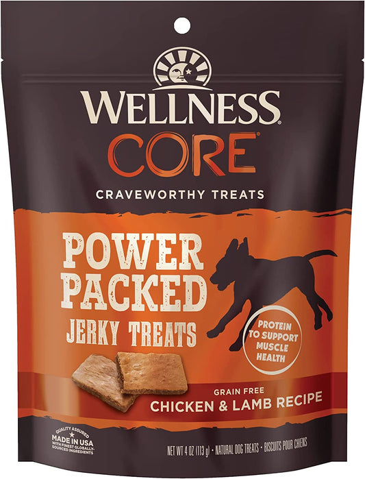 CORE Wellness Power Packed Dog Treats: Tender Jerky, Chicken & Lamb Recipe, 4-Ounce Bag