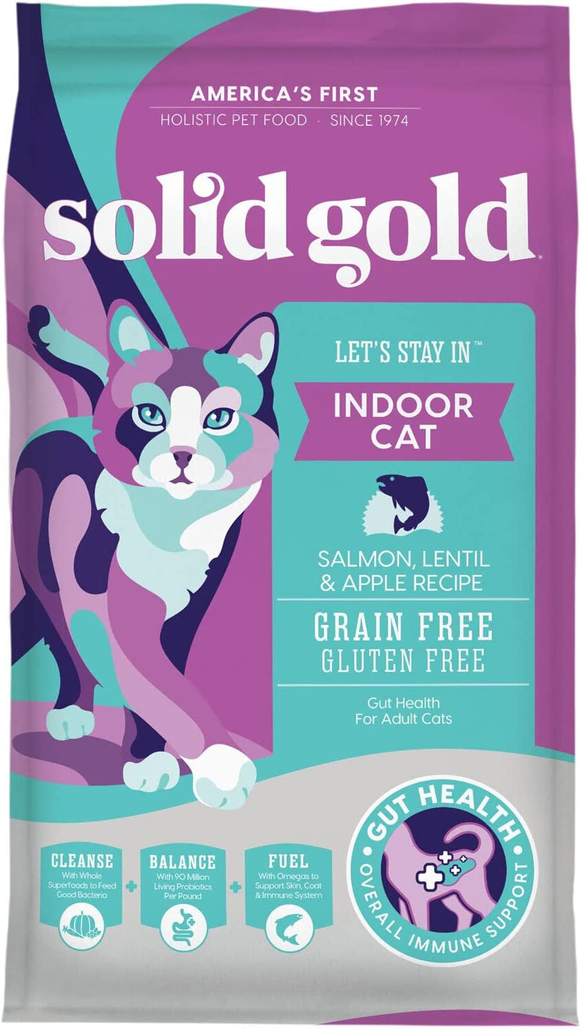 Indoor Dry Cat Food: Hairball & Sensitive Stomach Formula - Grain & Gluten-Free - Probiotics & Fiber - Salmon Flavor - 12 lb