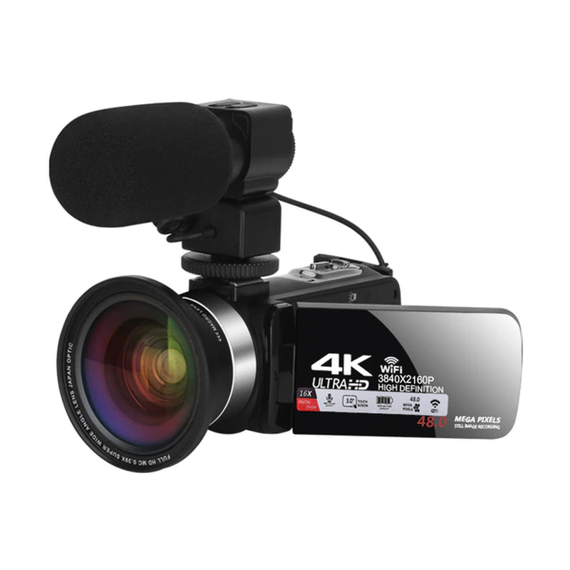 Professional 4K Camcorder Kit: Fill Light, Wifi, 16X Zoom for Vlogging