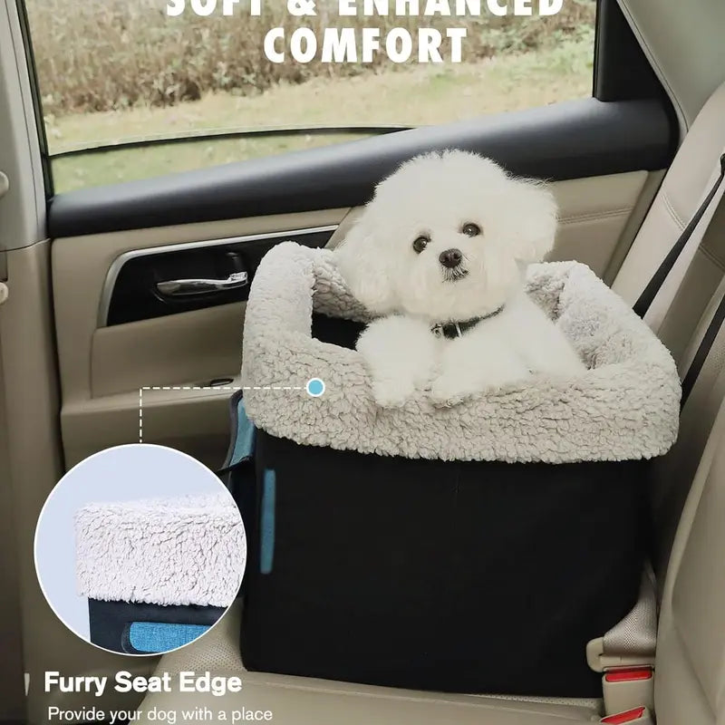 Burgeonnest Dog Car Seat for Small Dogs, Puppy Portable Dog Booster Seat for Car with Upgrade Base Design, Adjustable Straps, with Storage Pockets and Clip-On Leash Portable Dog Car Travel Carrier Bed