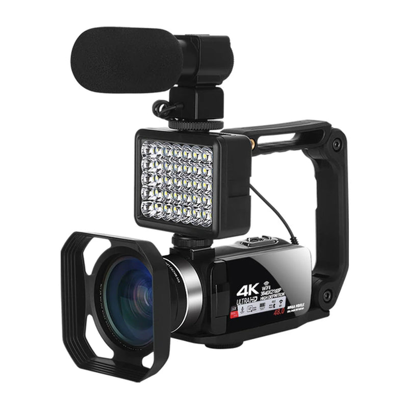 Professional 4K Camcorder Kit: Fill Light, Wifi, 16X Zoom for Vlogging