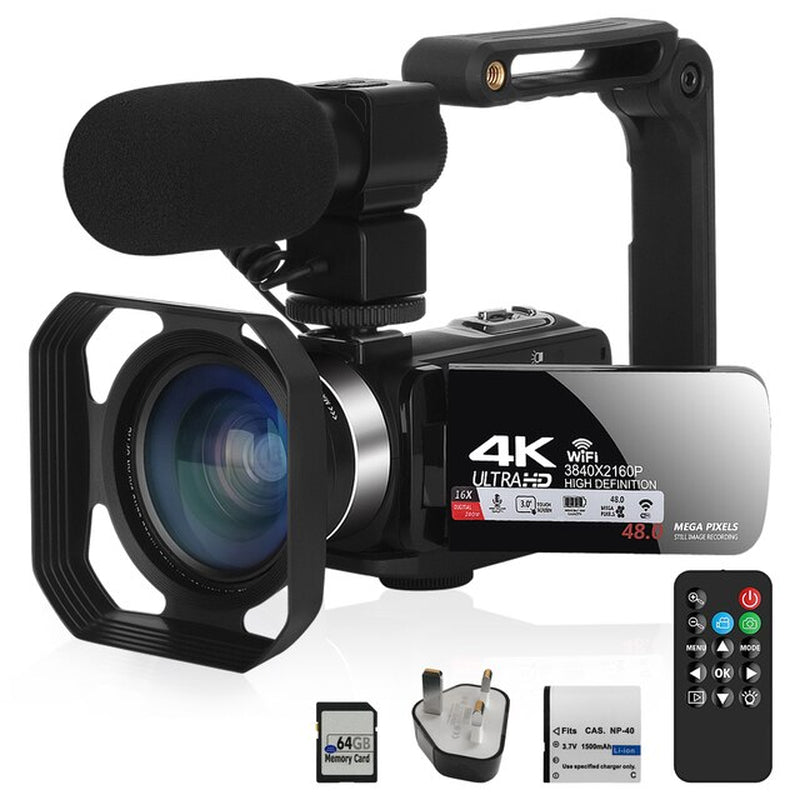 Professional 4K Camcorder Kit: Fill Light, Wifi, 16X Zoom for Vlogging