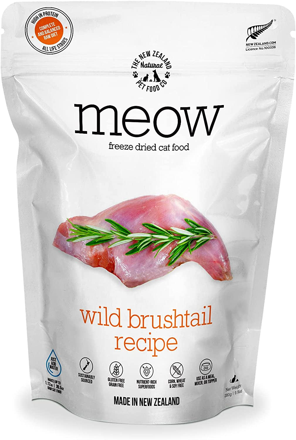 Meow Wild Brushtail Freeze-Dried Raw Cat Food: High Protein, Natural, Limited Ingredient Mixer, Topper, or Treat - 9.9 Oz