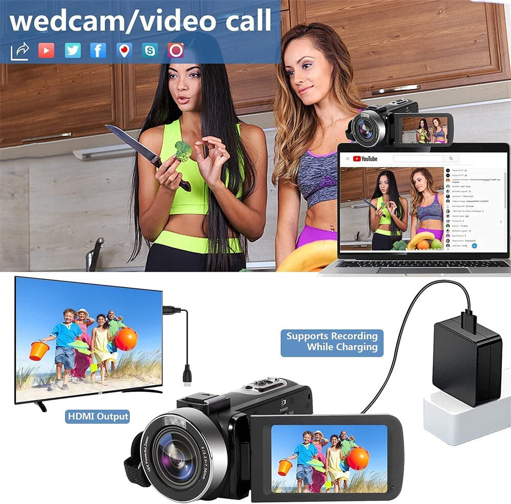 Professional 4K Camcorder Kit: Fill Light, Wifi, 16X Zoom for Vlogging