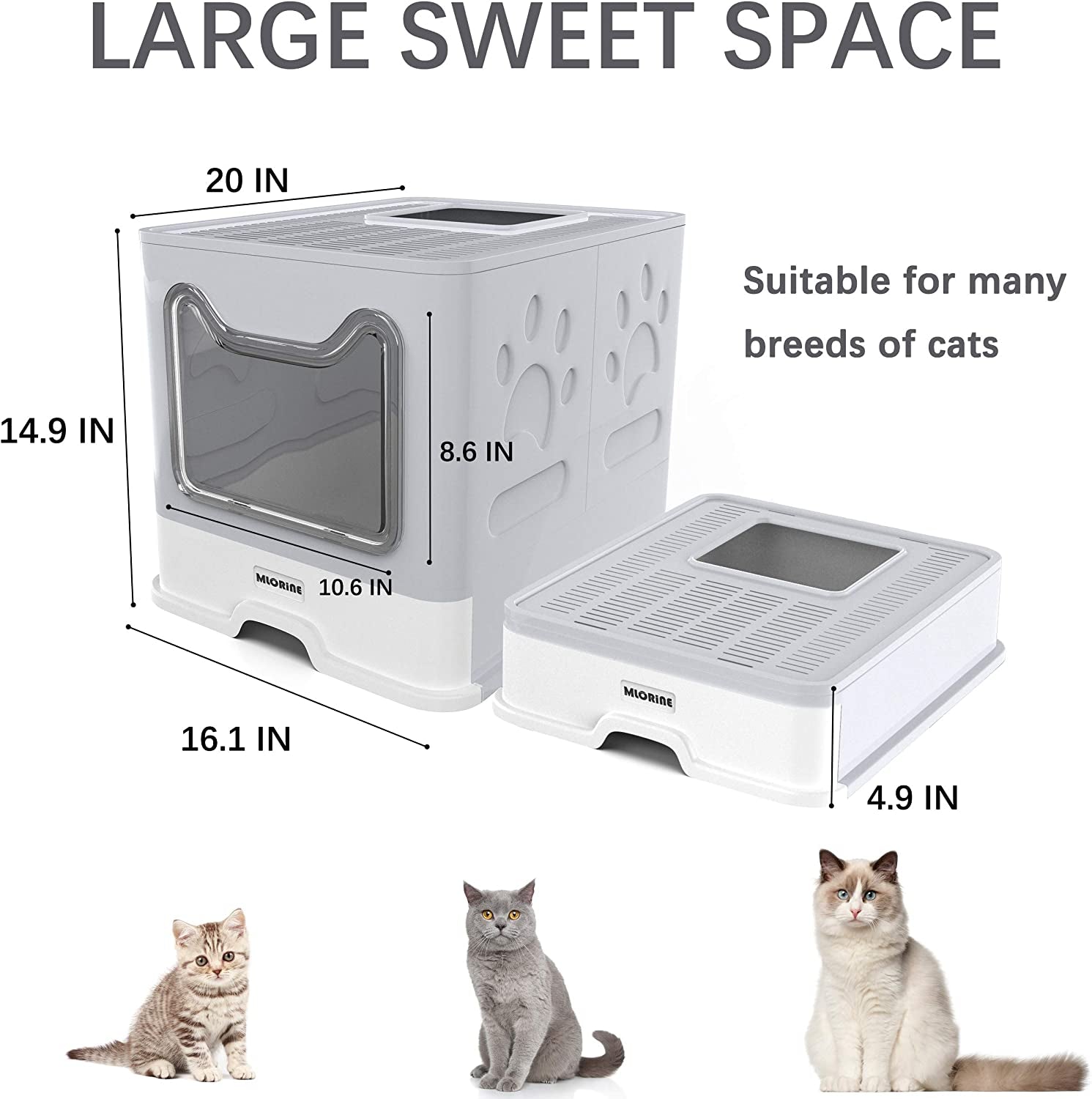 Portable Travel Cat Litter Box: Extra Large, Covered, Easy to Clean (Grey)