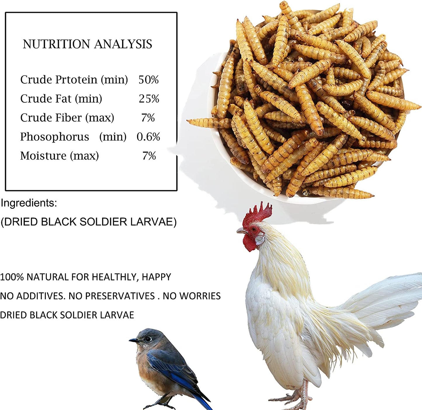 Non-GMO High-Protein Dried Black Soldier Fly Larva: Chicken, Duck, and Wild Bird Feed, Reptile Food - 22 lb