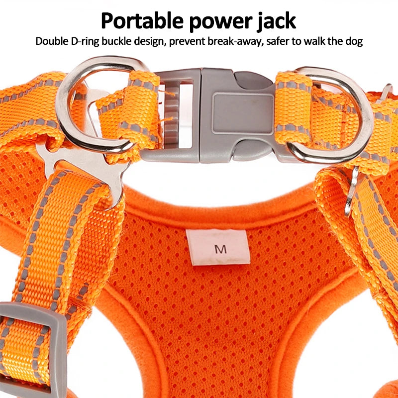 Reflective Vest Harness: Adjustable Mesh for Pet Safety.