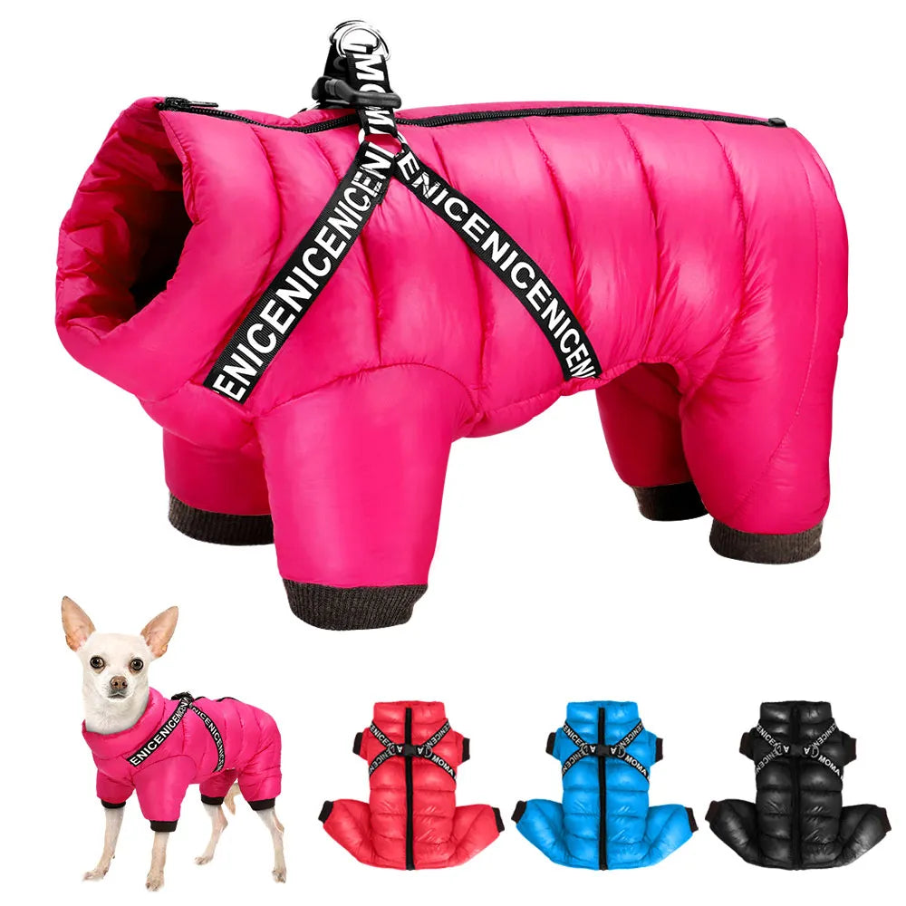 Winter Dog Jacket with Harness: Super warm, waterproof hoodies.