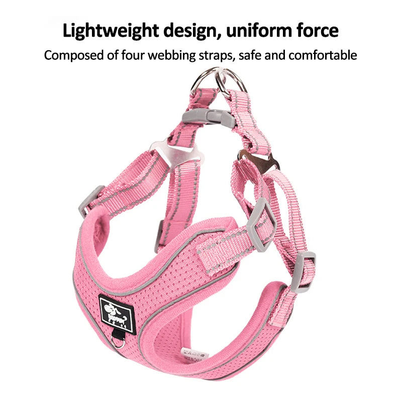 Reflective Vest Harness: Adjustable Mesh for Pet Safety.