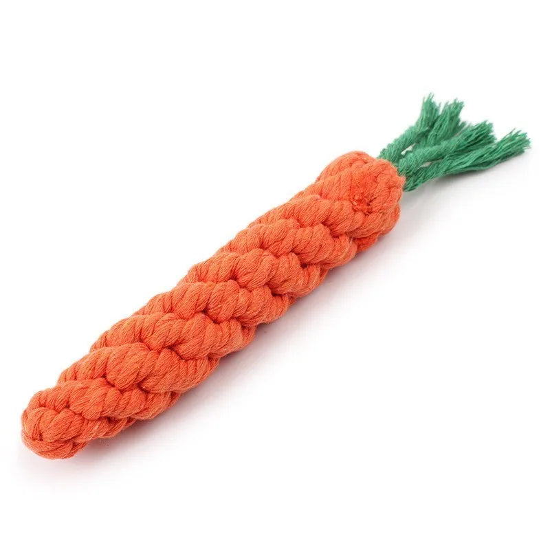 Durable Pet Chew Toy: Carrot-shaped rope toy for dogs.