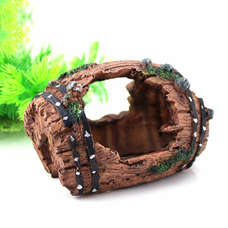 Resin Aquarium Ornaments: Barrel Cave for Fish Tank Decoration.