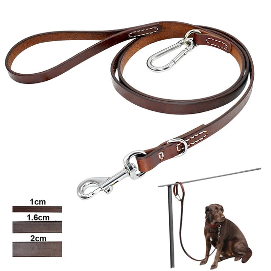 Leather Dog Leash: Durable, Leashed with Mountaineering Buckle, for Medium Large Dogs