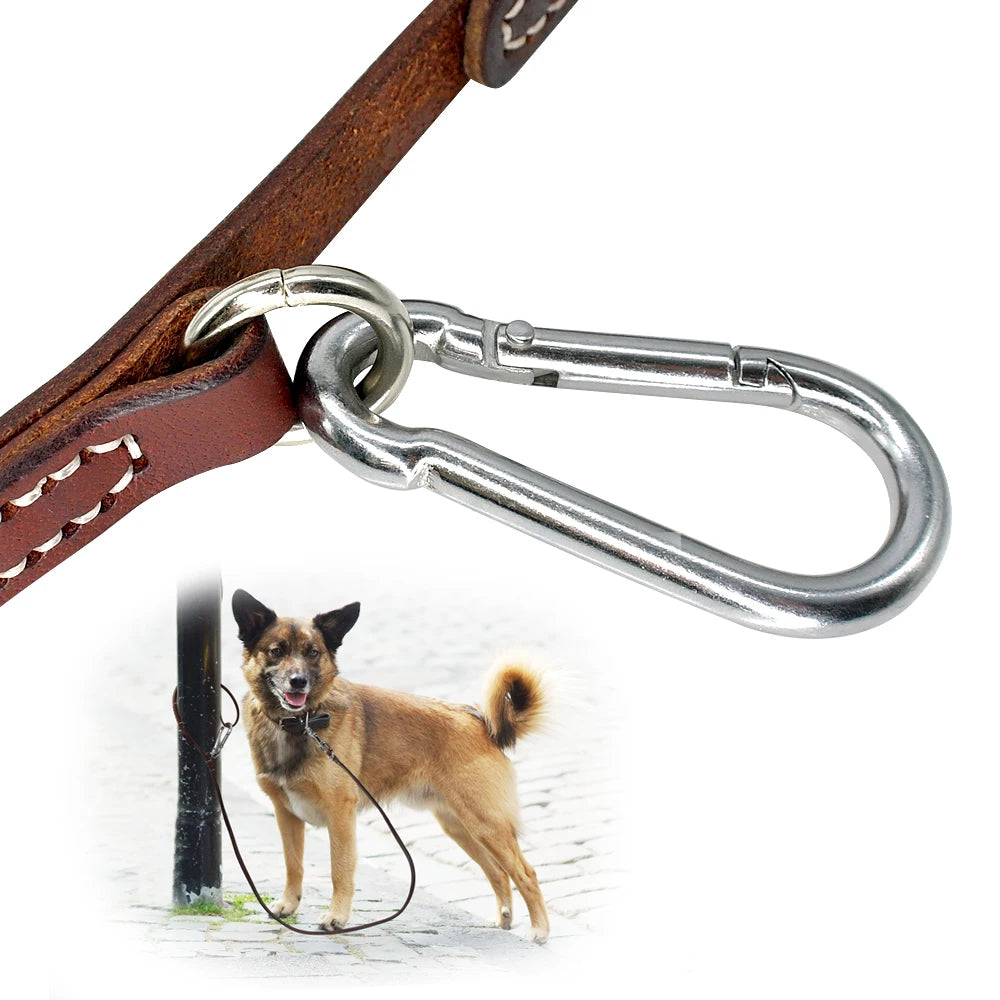 Leather Dog Leash: Durable, Leashed with Mountaineering Buckle, for Medium Large Dogs