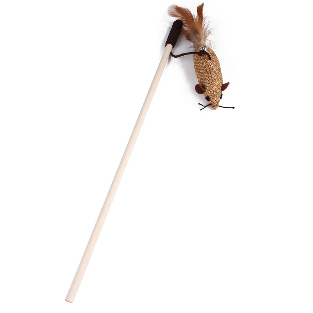 Cat Stick Toy Set: Popular feathered mouse toys for cats.