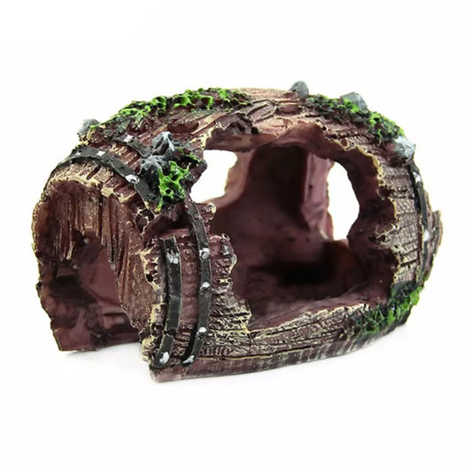 Resin Aquarium Ornaments: Barrel Cave for Fish Tank Decoration.