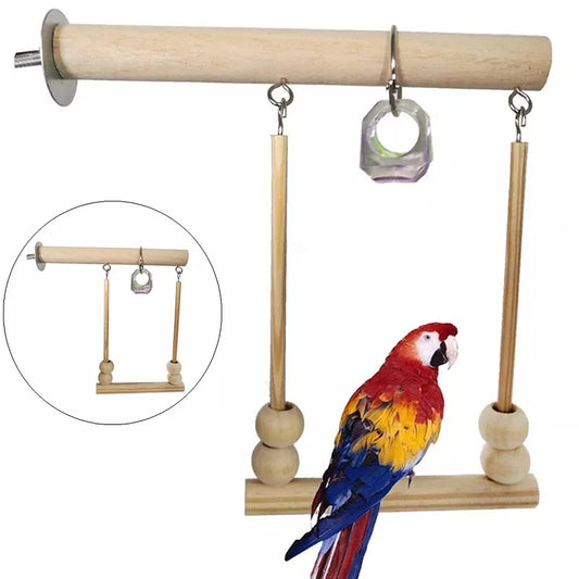 Wooden Parrot Toy: Exercise Climbing Playstand, Hammock with Bells