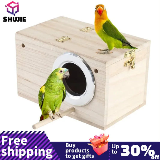 Wood Bird House Nest: Decorative breeding box for birds.