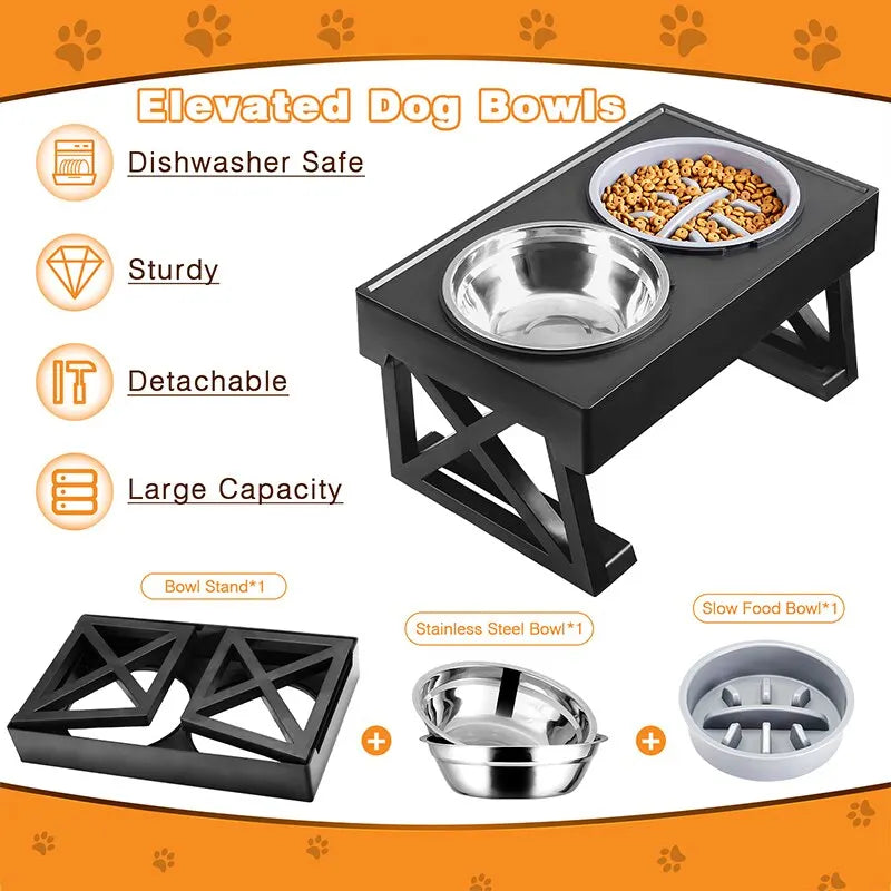 Elevated Dog Bowls: Adjustable height, slow feeder, for medium-big dogs.