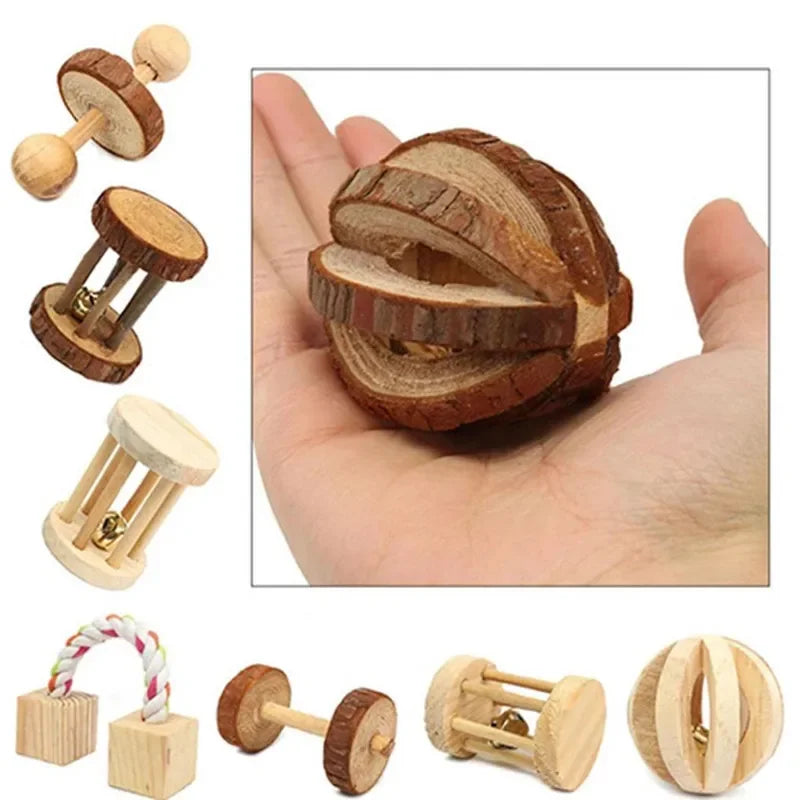 Rabbit Roller Toys: Natural wood, chew toys, suitable for small pets.