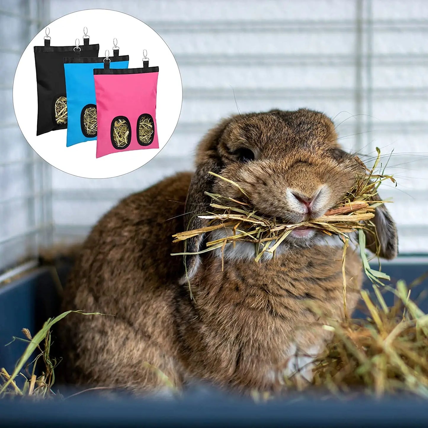 Rabbit Hay Feeder Bag: Hanging Hay Storage for Small Pets.