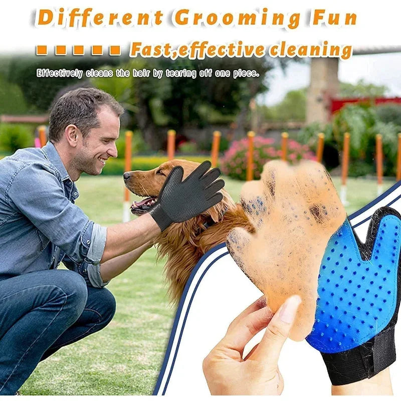 Grooming Kit: Brush, Bath Cleaning Glove, De-Shedding Tool for Pets