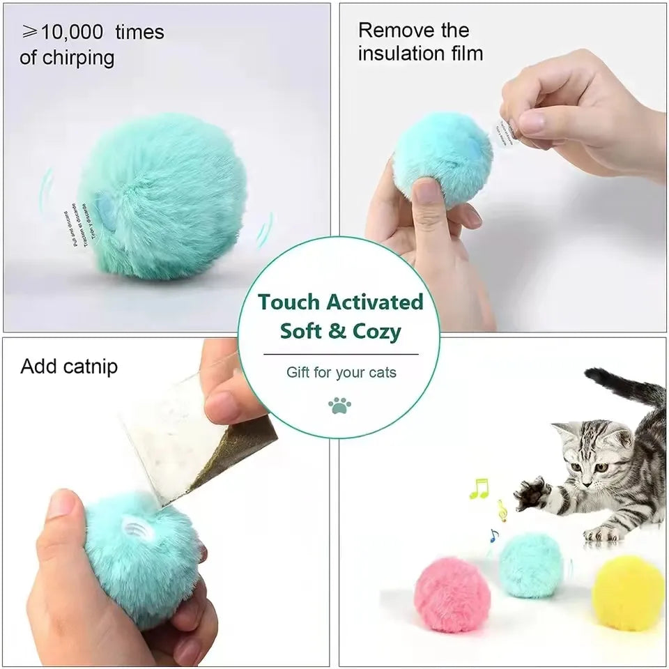 Interactive plush cat toy: Touch-sensitive, squeak feature, engaging play.