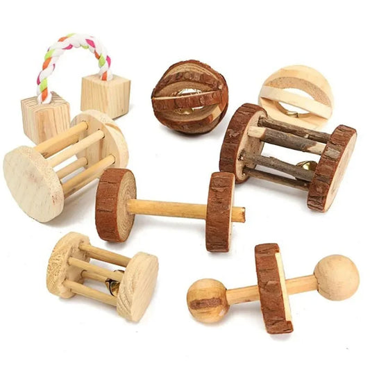 Rabbit Roller Toys: Natural wood, chew toys, suitable for small pets.