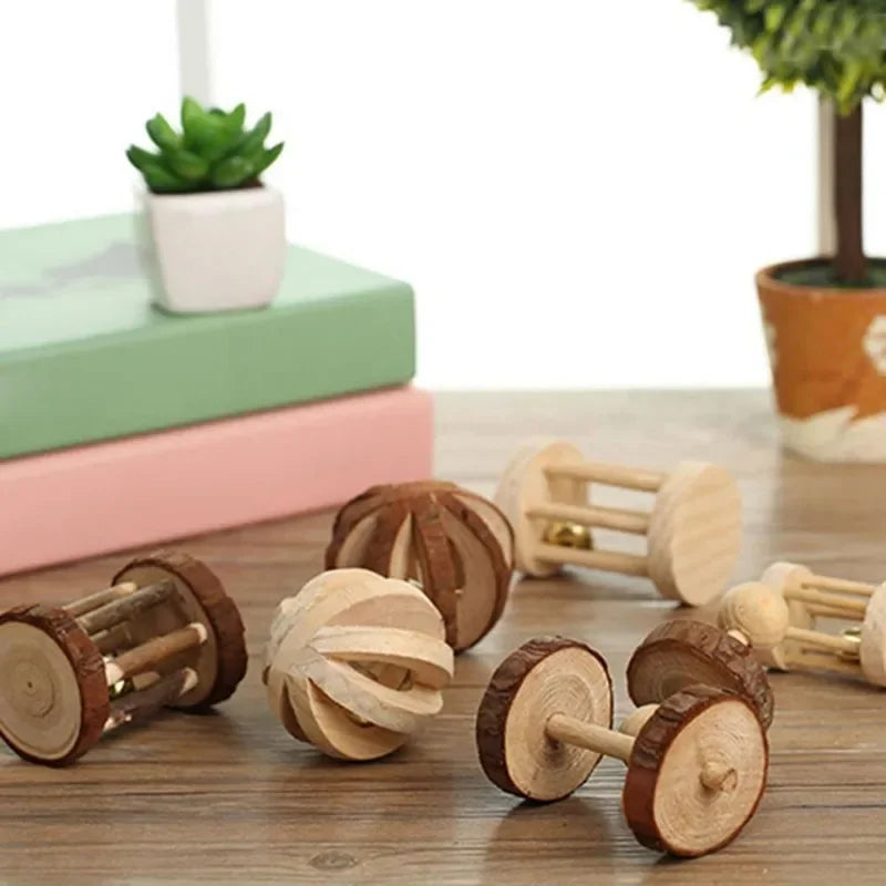 Rabbit Roller Toys: Natural wood, chew toys, suitable for small pets.