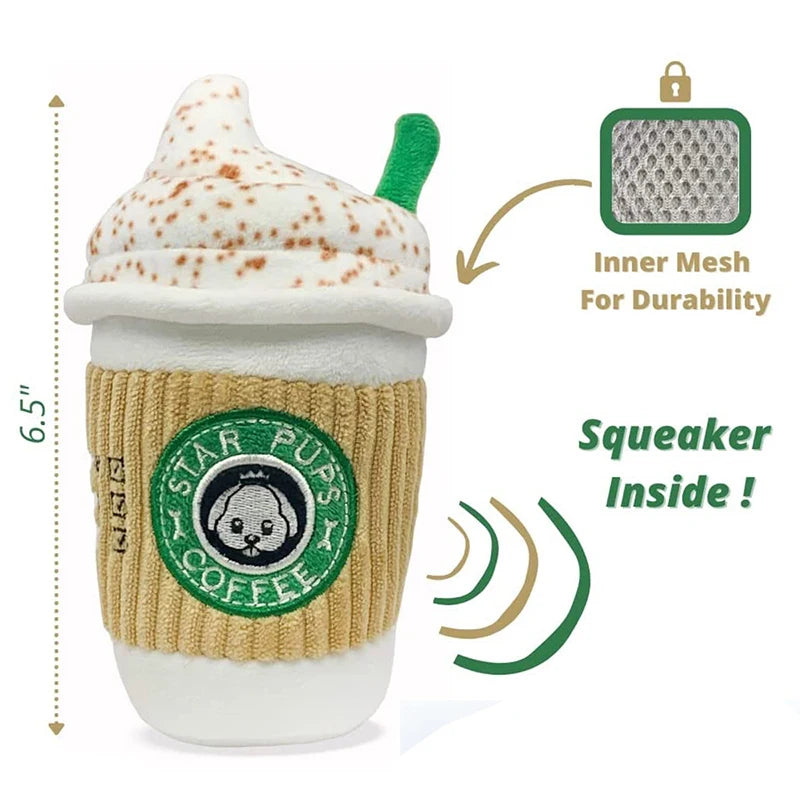 Plush Squeaky Dog Toy: Coffee Cup Design, Interactive Molar Toy