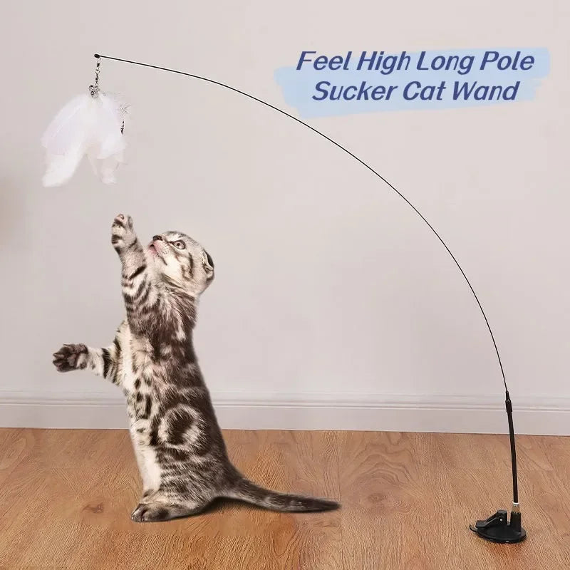 Fluffy Feather Cat Wand Toy: Bell, Sucker, Interactive, Kitten