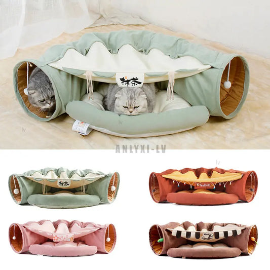 Interactive cat couch tunnel: Foldable agility play mat for pets.