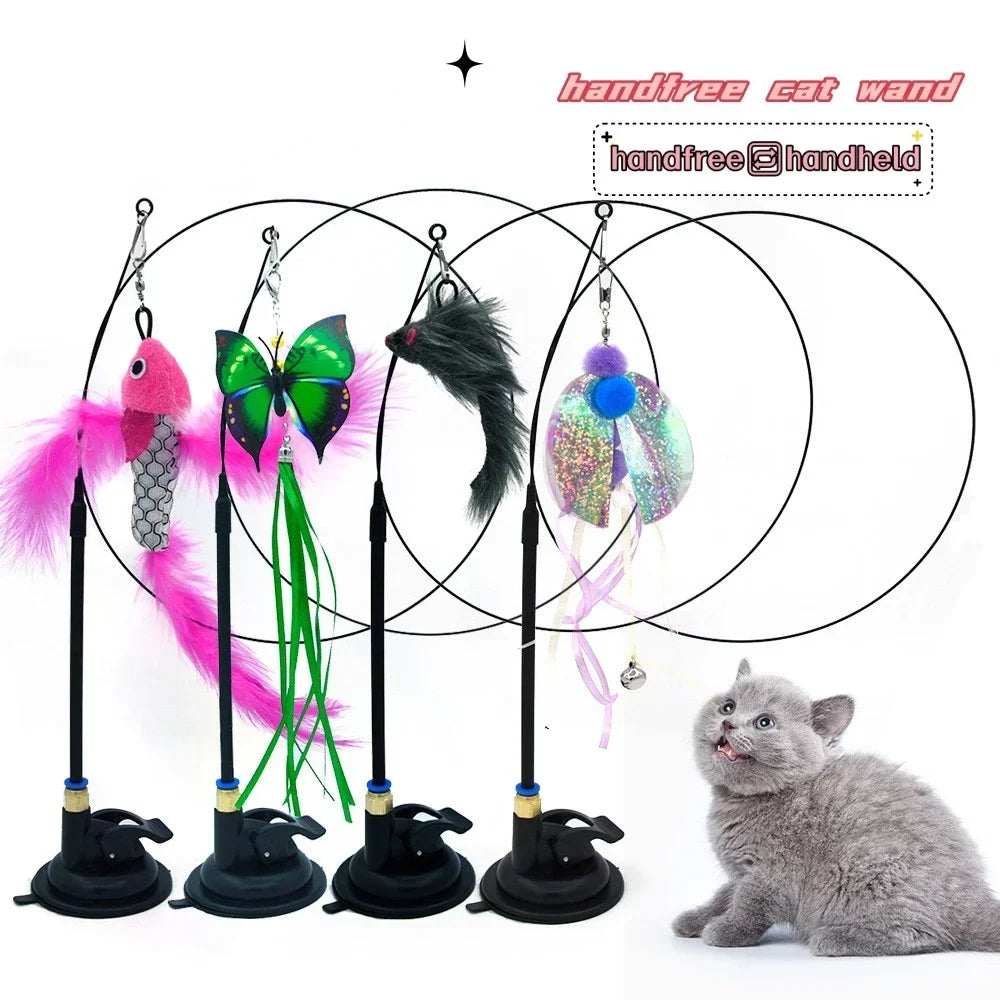 Fluffy Feather Cat Wand Toy: Bell, Sucker, Interactive, Kitten