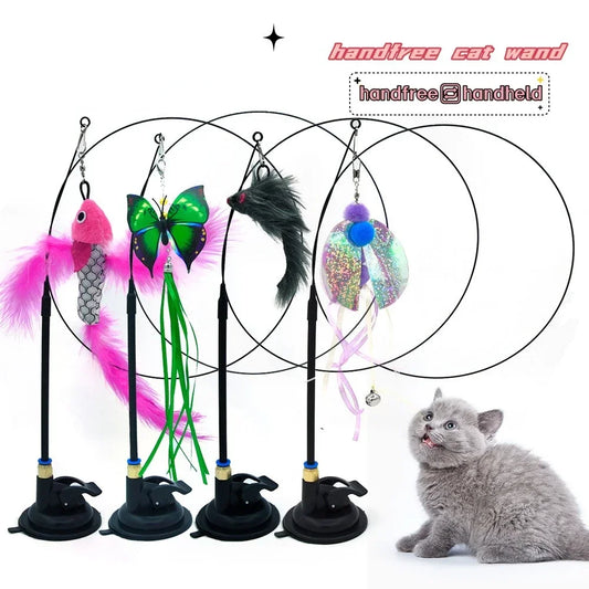 Fluffy Feather Cat Wand Toy: Bell, Sucker, Interactive, Kitten