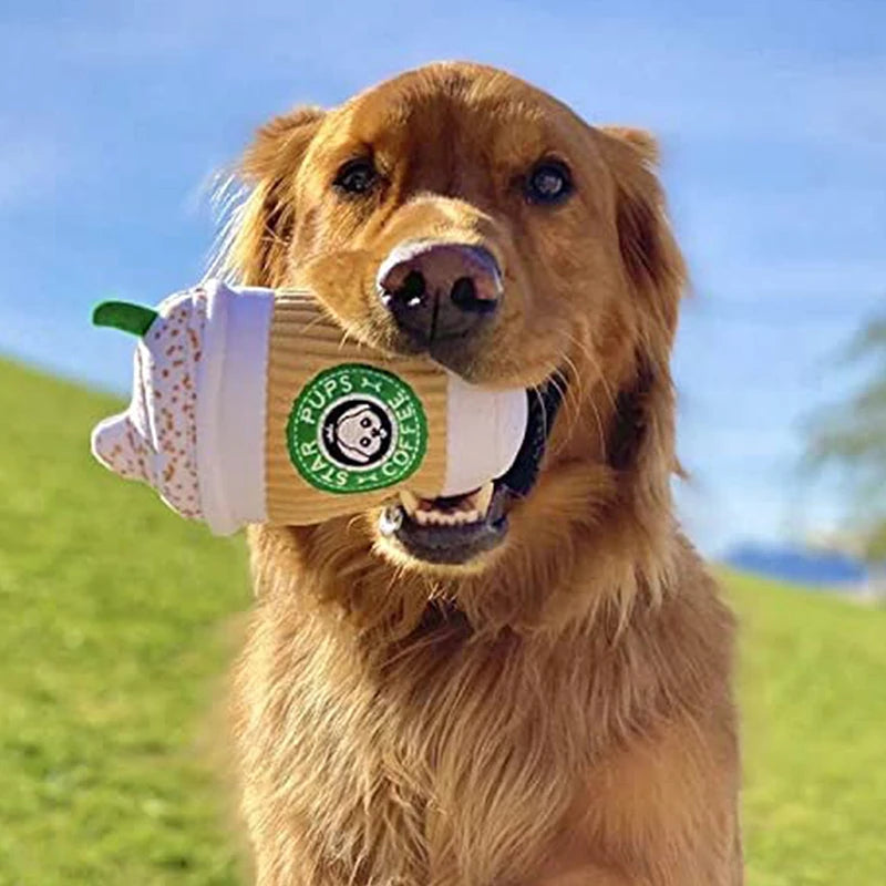 Plush Squeaky Dog Toy: Coffee Cup Design, Interactive Molar Toy