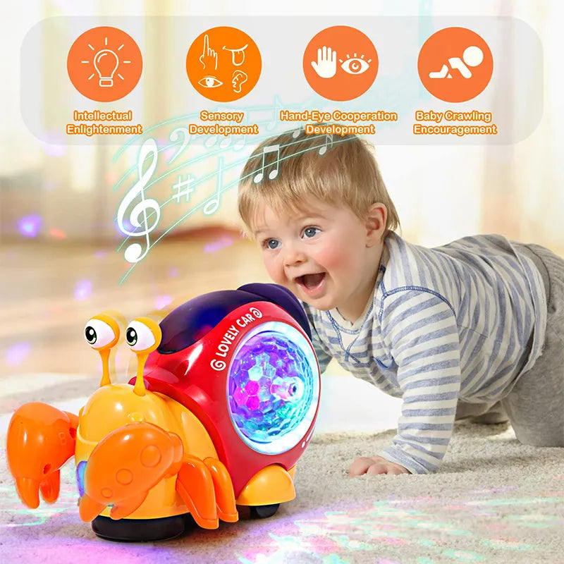 Electronic Pets: Crawling crab, walking snail, glowing light, toddler toy.