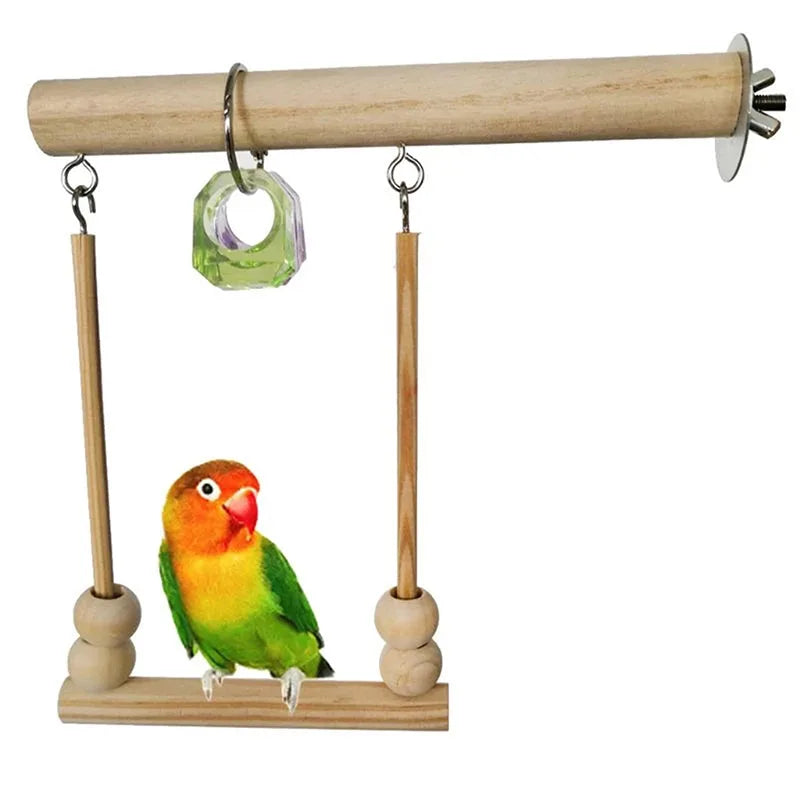 Wooden Parrot Toy: Exercise Climbing Playstand, Hammock with Bells