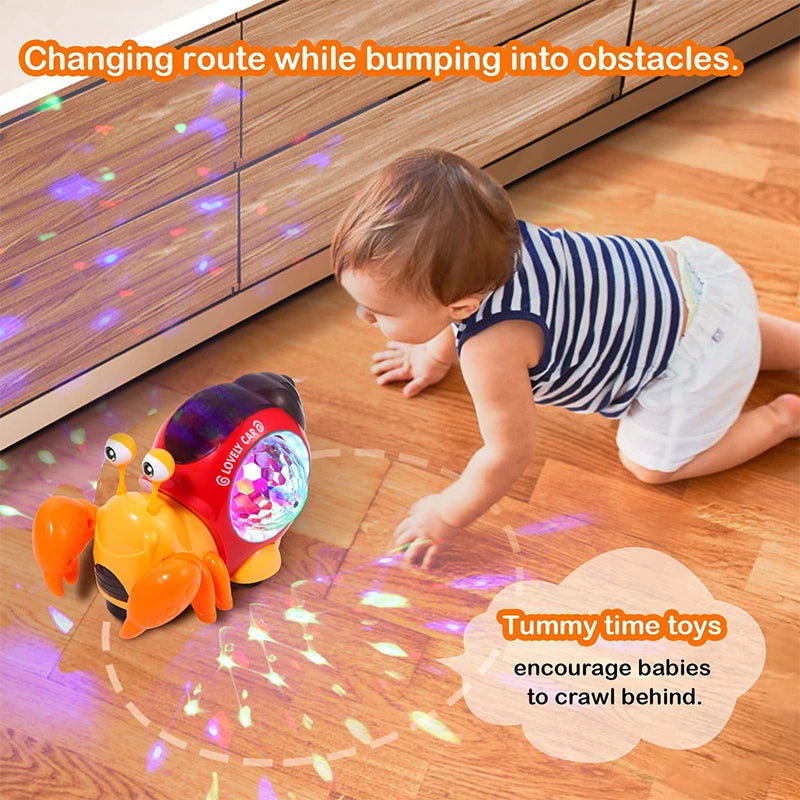 Electronic Pets: Crawling crab, walking snail, glowing light, toddler toy.