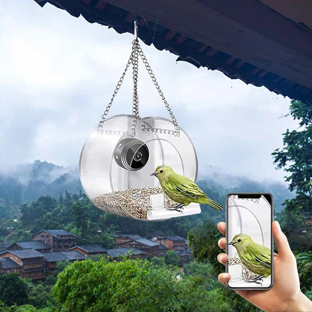 Smart bird feeder: WIFI camera, USB rechargeable, real-time viewing.