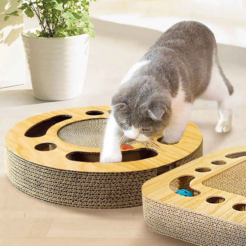 Pet Cat Scratcher: Cardboard with Balls, Catnip, Interactive Toy