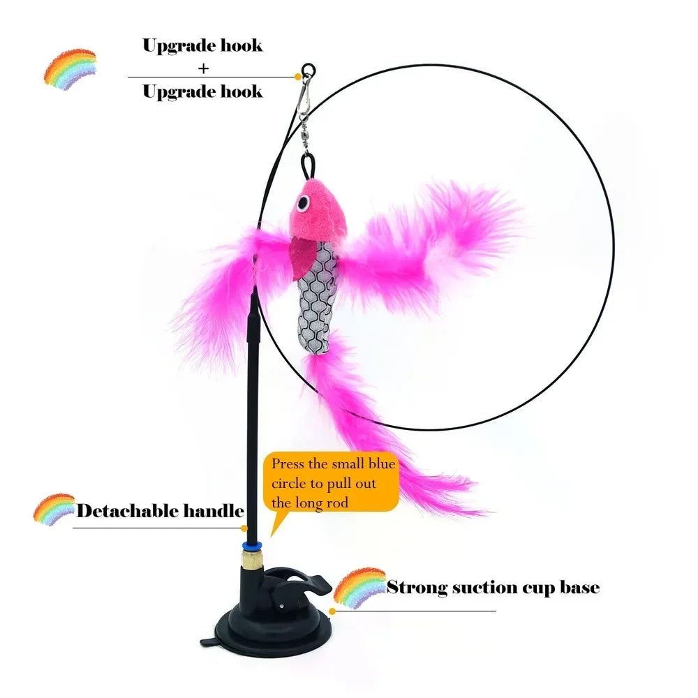 Fluffy Feather Cat Wand Toy: Bell, Sucker, Interactive, Kitten