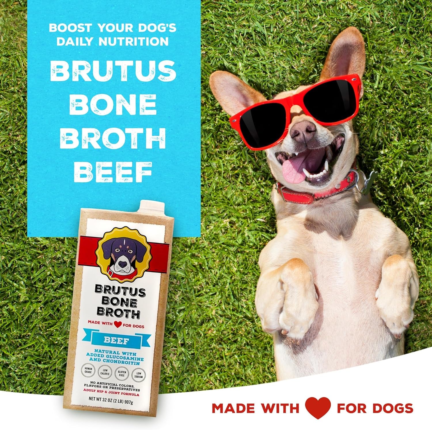 Brutus Beef Bone Broth: Human Grade Food Topper for Picky Eaters & Dry Food, Tasty & Nutritious, Pack of 2