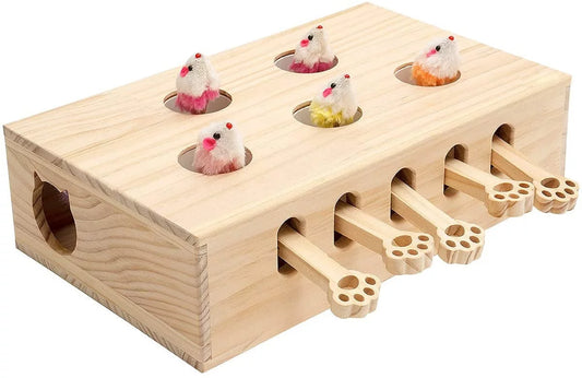 Interactive Cat Whack-a-Mole Game: Solid Wood Toy for Indoor Cats