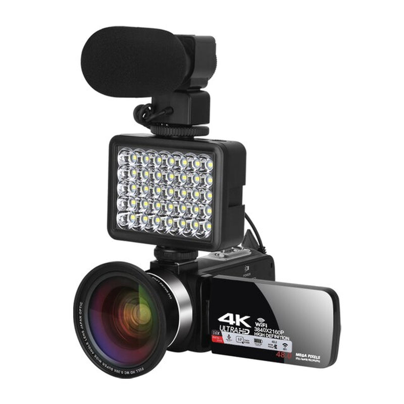 Professional 4K Camcorder Kit: Fill Light, Wifi, 16X Zoom for Vlogging