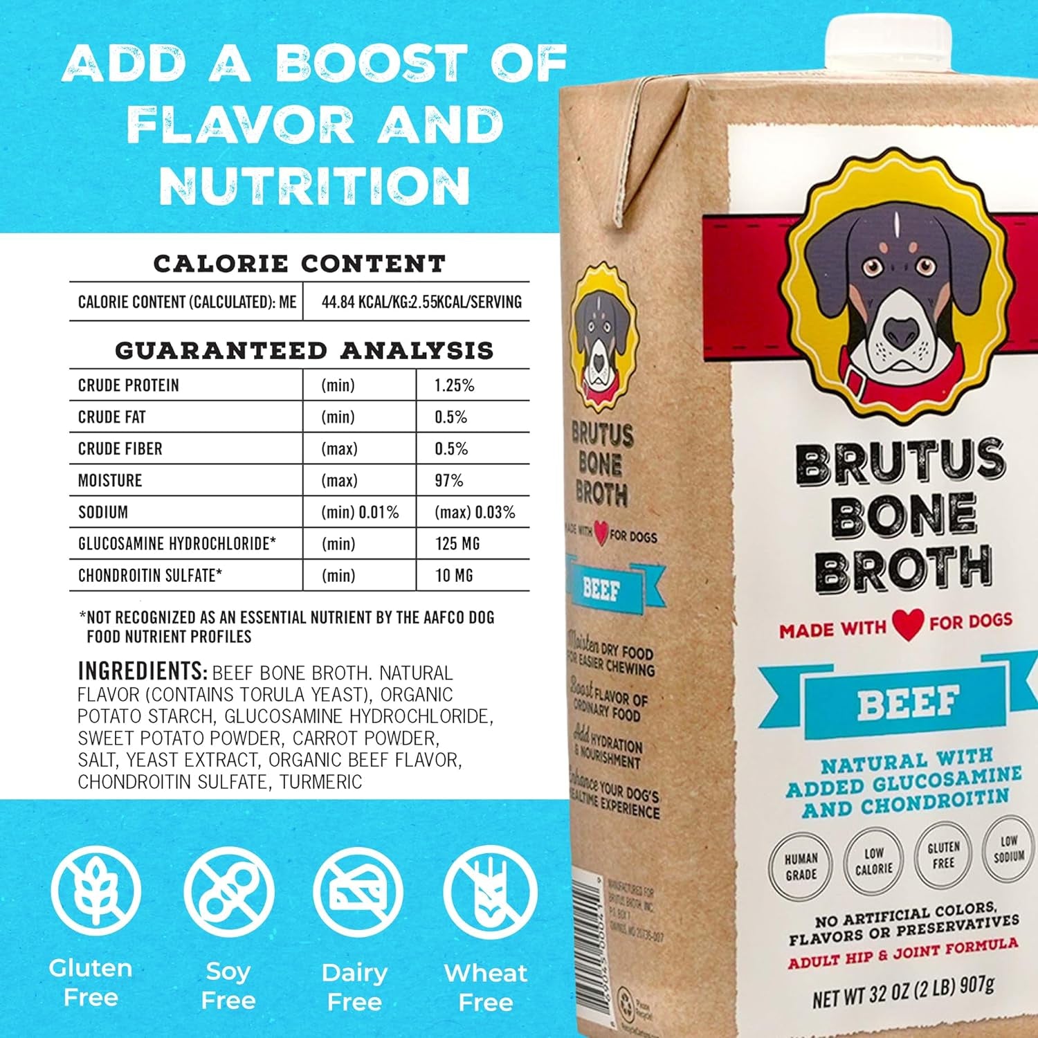 Brutus Beef Bone Broth: Human Grade Food Topper for Picky Eaters & Dry Food, Tasty & Nutritious, Pack of 2