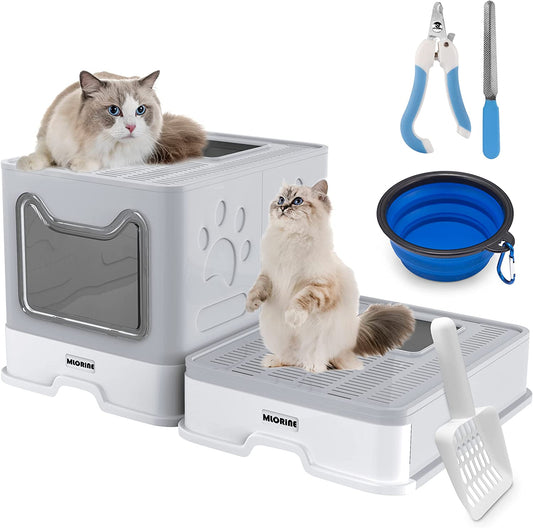 Portable Travel Cat Litter Box: Extra Large, Covered, Easy to Clean (Grey)